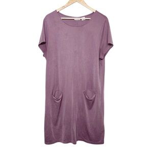 Sigrid Olsen Women's Dusty Rose Short Sleeve Crewneck Side Pocket Shirt Dress